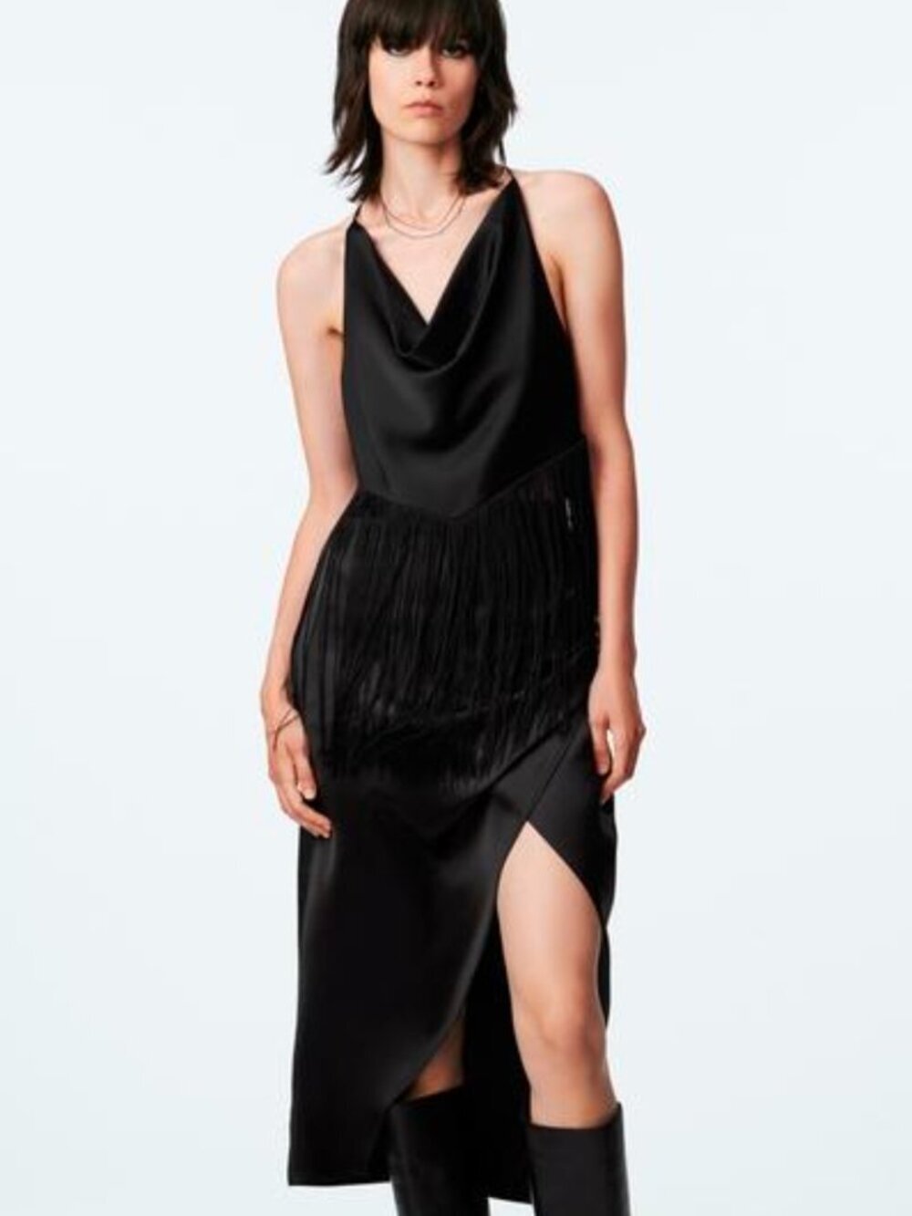 NWOT Zara Satin Effect Ruched Skirt - Black Size M